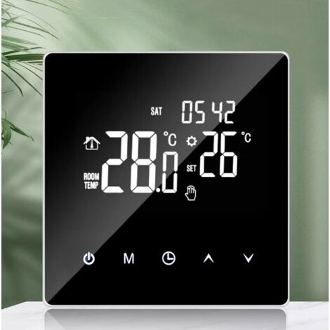 Thermostat de chauffage électrique avec écran LCD et écran tactile, programmable par application, pour la maison, le bureau, l'école, l'hôtel, chauffe-eau 3 A, écran noir, corps blanc