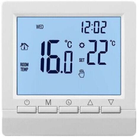 Thermostat de chauffage électrique, bouton manuel 16A, indicateur négatif, caractères blancs sur fond noir, sans Wi-Fi