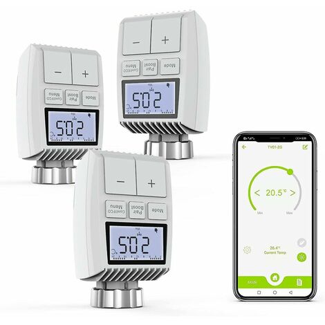 Thermostat de radiateur 3.0, contrôleur de radiateur intelligent avec contrôle d'application, contrôle de chauffage intelligent Wifi compatible avec Alexa et Goog Cisea