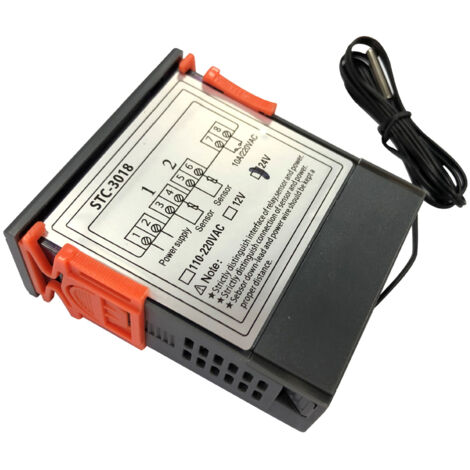 Thermostat Digital STC-3018, Contrôleur de Température LED avec NTC (1m), ABS, -50℃ à 120℃, 24V