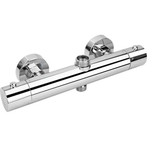 Thermostat-Duscharmatur mit 2 Ausgängen, oberer Ausgang 3/4" BSP (26,4 mm) und unterer Ausgang 1/2" BSP (21 mm), runde Form, verchromt