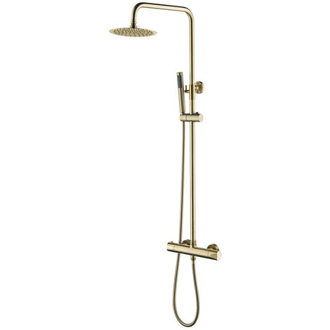 Thermostat-Duschgarnitur mit Kopfbrause Handbrause Gold gebürstet
