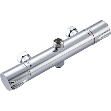Thermostat-Duschmischer mit 2 Auslässen, runder Duscharmatur, oberer Auslass 3/4" BSP (26,4 mm) und unterer Auslass 1/2" BSP (21 mm), verchromt