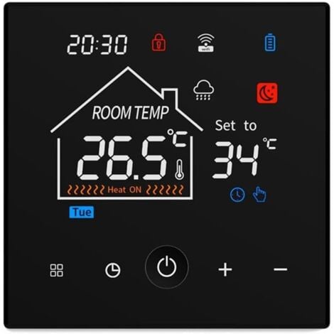 Thermostat für Gaskessel, programmierbarer intelligenter Thermostat, wandmontierter Kesselthermostat mit Kindersicherung, programmierbarer Heimthermostat, schwarz