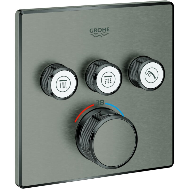 Grohe Grohtherm SmartControl - Mitigeur thermostatique encastré, 3 sorties, Hard Graphite brossé 29126AL0