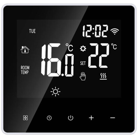 Thermostat intelligent 16A pour plancher chauffant, commande à distance via WiFi et application mobile, régulation de température précise.