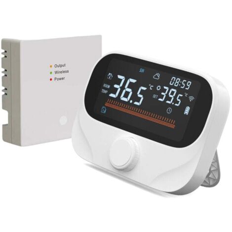 Thermostat intelligent pour chauffage de chaudière domestique RF433 WiFi AC 980 pieds Distance sans fil APP et commande vocale Écran tactile numérique LED programmable avec rapport météo Bouton
