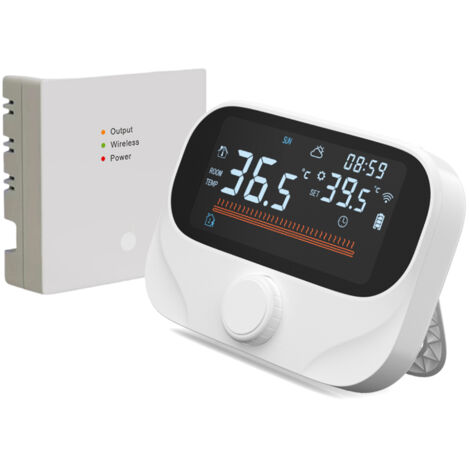 Thermostat intelligent pour chauffage de chaudière domestique RF433 WiFi AC 980 pieds Distance sans fil APP et commande vocale Écran tactile numérique LED programmable avec rapport météo Bouton réglab