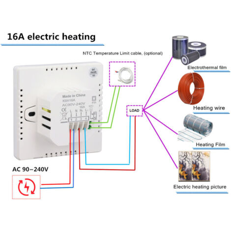 Thermostat intelligent pour la maison, écran tactile, contrôle de température programmable, protection IP20, mode automatique/manuel, chauffage électrique au sol numérique 16 A.