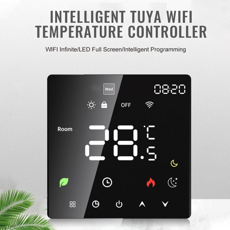 Thermostat Intelligent pour Maison - Écran Tactile, WiFi, Contrôle Vocal, Compatible avec l'Application Tuya, Programmable, Protection IP20, Mode