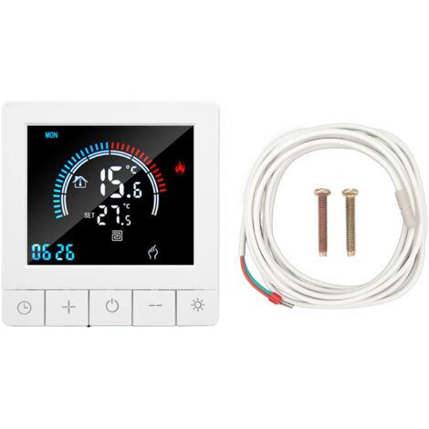 Thermostat Intelligent pour Plancher Chauffant, Contrôle Tactile LCD, Programmable avec Minuterie, 90-240V 16A, Câble Capteur 3m Inclus