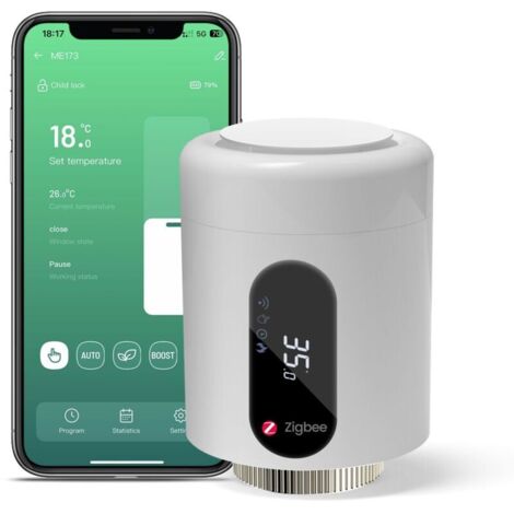 Thermostat intelligent pour radiateur Thermostat numérique Chauffage compatible avec l'application Alexa Google Home pour économiser de l'énergie Programmes horaires Installation facile Nécessite Zigb