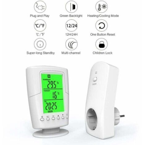 Thermostat Intelligent sans Fil Programmable Kit, Prise Contrôle Connectée LCD Température Réglable 0-60°C