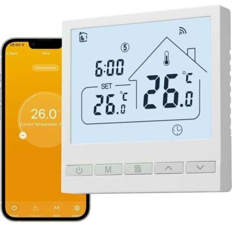 Thermostat intelligent Tuya avec sonde externe, programmation 6 plages horaires, compatible Alexa et Google Home