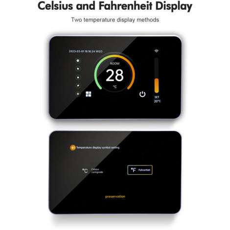Thermostat intelligent Wi-Fi 85-275 V Thermostat programmable Programmation 5 + 2/ 6 + 1/ 7 jours Télécommande APP Commande vocale Compatible avec Alexa Google Assistant ℃/℉ PM2.5 Affichage de l'humi
