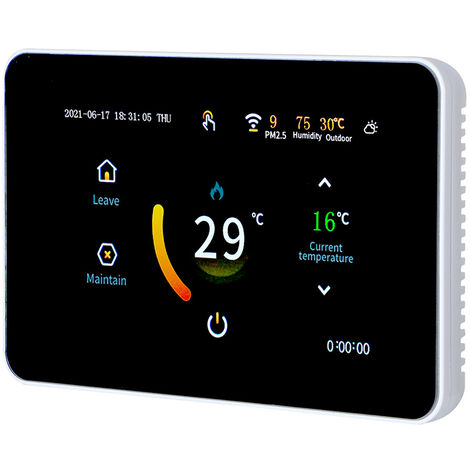 Thermostat Intelligent Wi-Fi 85-275V Thermostat Programmable Programmation 5+2/6+1/7 Jours App Télécommande Commande Vocale Compatible Avec Alexa Google Assistant °C/°F Affichage Météorologique D'Humidité Pm2.5