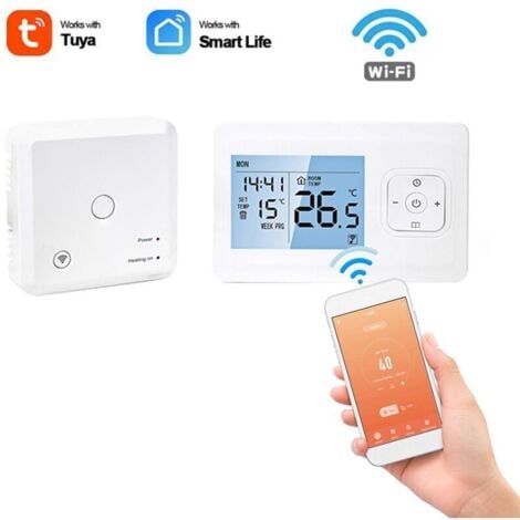 IKODM Thermostat intelligent Wi-Fi - Programmable sans fil - Avec récepteur RF - Montage mural sur table - Style APP - Commande vocale