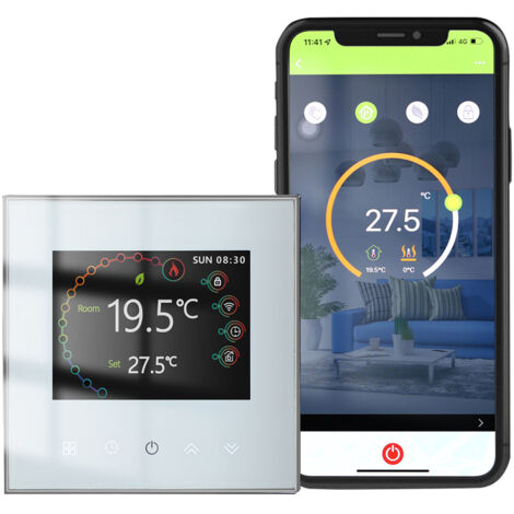 Thermostat intelligent Wi-Fi, régulateur programmable hebdomadaire, commandes tactiles, application mobile, commande vocale, compatible Google Home, chaudière eau/gaz 5A