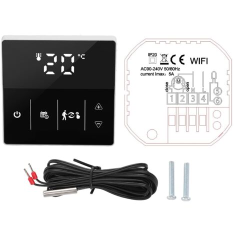 Thermostat Intelligent WiFi avec Écran Tactile, Contrôle par Application et Voix pour Maison, 90-240V Noir