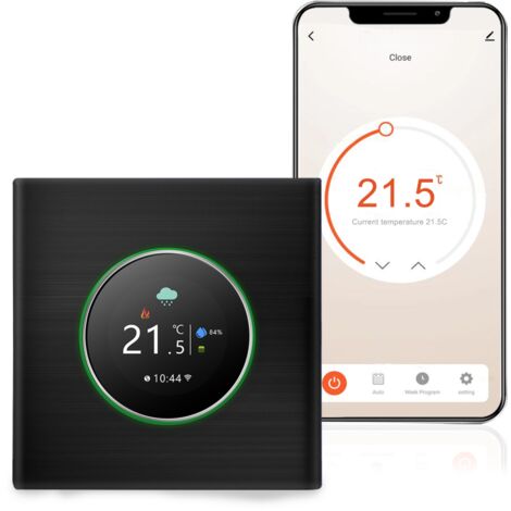 Thermostat intelligent Wi,Fi avec programmation hebdomadaire, commande par bouton, application mobile et commande vocale, compatible avec Google Home, pour chaudière à eau/gaz 5A