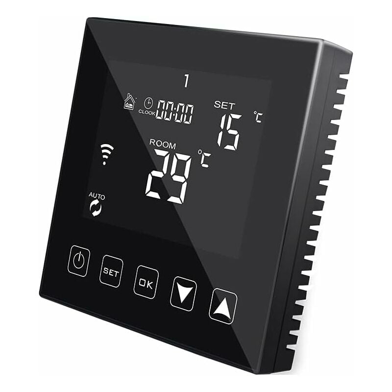 Thermostat Intelligent WiFi Noir pour Chauffage de l'eau par Le Sol 3A Compatible avec Alexa Echo/Google Assistant/Tuya, Thermostat d'ambiance