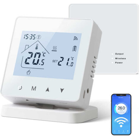 Thermostat intelligent WiFi pour chauffage électrique/eau,    Thermostat Connecté et Intelligent WiFi Thermostat sans Fil +récepteur