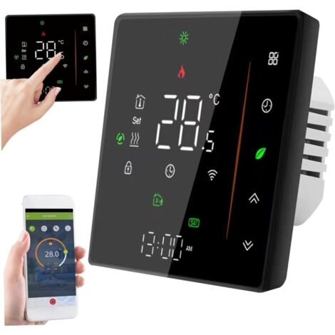 Thermostat intelligent WiFi, programmable à la semaine, contrôle tactile/application mobile/contrôle vocal, compatible Alexa/Home, pour plancher chauffant électrique 16A (noir)