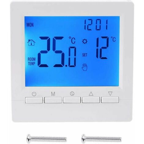 Thermostat mural intelligent avec écran LCD pour plancher chauffant - rétroéclairage bleu