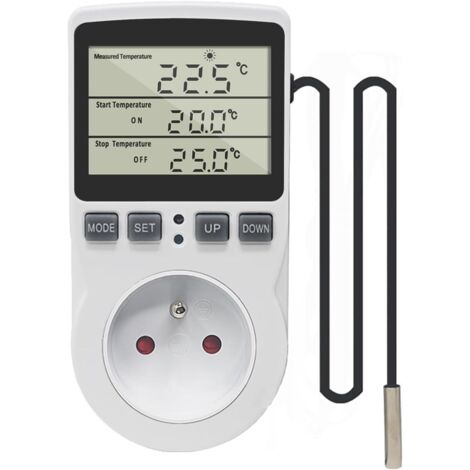 Thermostat numérique de prise 220 V avec sonde, régulateur de température LCD pour réfrigérateur, incubateur, serre et ventilateur.