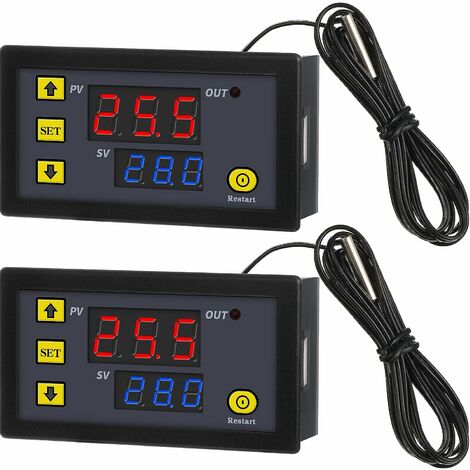 Thermostat Numérique LCD W3230 Contrôleur de Température DC 12V 20A Régulateur de Température Commutateur de Commande -50-110 Degrés Celsius avec Sonde Alarme Haute Température (2 Pièces)