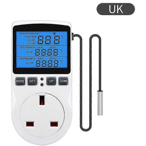 Thermostat numérique, prise de commande de température 230 V, minuterie 13 A avec capteur pour élevage de reptiles, serre et fermentation domestique - Royaume-Uni
