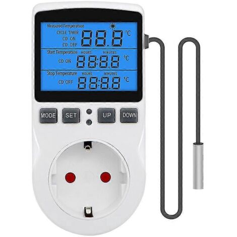 Thermostat numérique, prise de commande de température 230 V, minuterie 13 A avec capteur pour élevage de reptiles, serre et fermentation domestique - UE