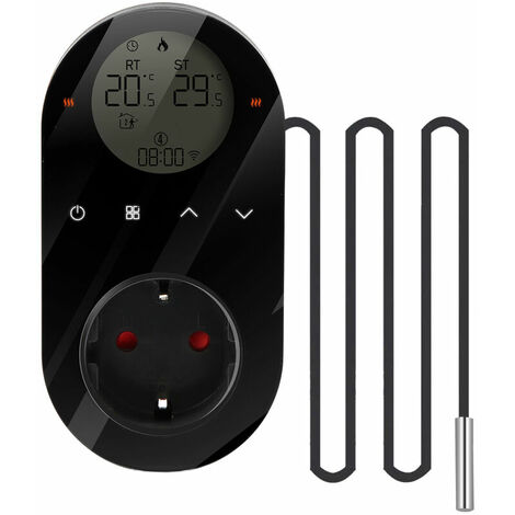 Thermostat numérique prise de sortie 16A prise de sortie régulateur de température 5 + 1 + 1 six périodes et mode de chauffage et de refroidissement avec bouton tactile écran LCD pour ventilateur radi