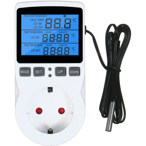 Thermostat numérique prise écran LCD  Pour chauffage/clim avec minuterie et sonde  Contrôle température terrarium, aquarium, reptile  Idéal aussi pour serre et semis