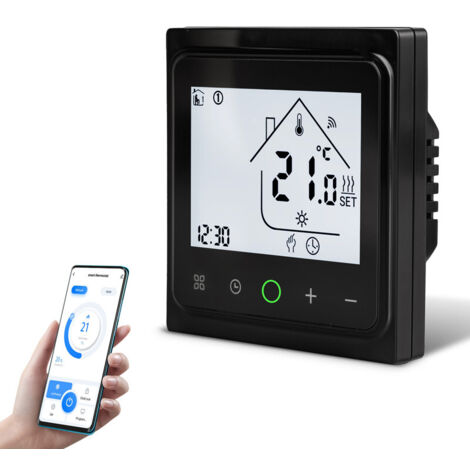 Thermostat Plancher Chauffant Électrique Wi-FI, 16A Alexa Google Compatible avec Sonde, Programmable Thermostat d'ambiance Plancher Chauffant Electrique (Noir)