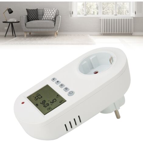 Thermostat Plug-in Programmable 16A HY02-16A – Contrôle de Température pour Chauffage Électrique avec Affichage LCD Grande Fenêtre et Mémoire après Coupure
