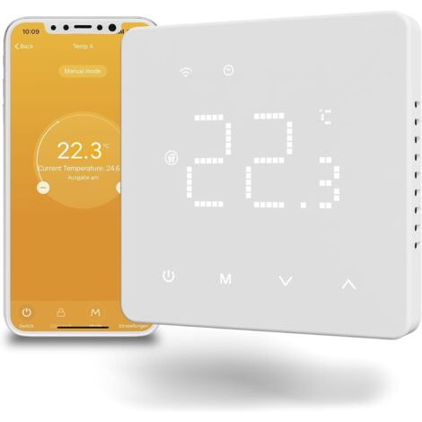 Thermostat pour Chauffage au Sol Electrique,Thermostat Intelligent WiFi Thermostats d'ambiance programmables avec sonde Compatible avec Alexa et Google Home,16A