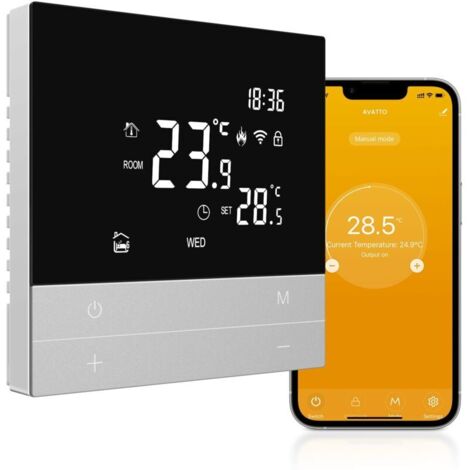 Thermostat pour chauffage au sol - Smart WiFi - Programmable - Prise en charge Alexa, Google Home - Commande vocale et application Smart Life - Télécommande (WiFi 2,4 GHz)