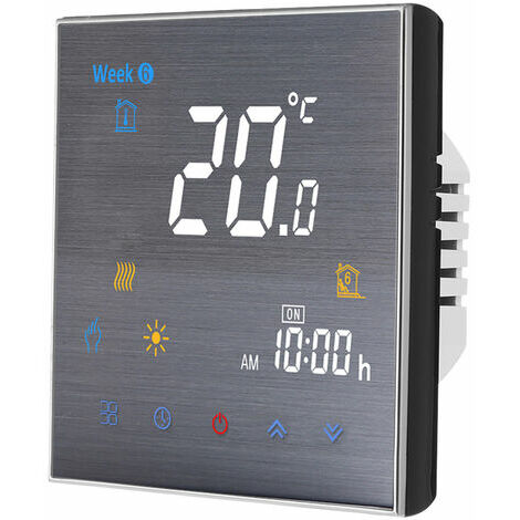 Thermostat, pour plancher chauffant electrique, plage applicable 16A AC 95-240V noir (avec 1 capteur externe de 2,5 m) WiFi smart