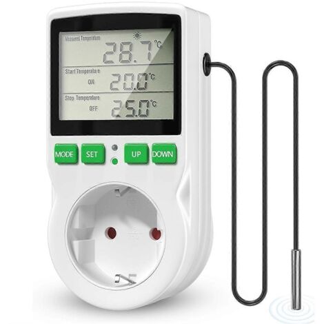 Thermostat pour reptiles avec écran LCD, chauffage et refroidissement, prise européenne, blanc
