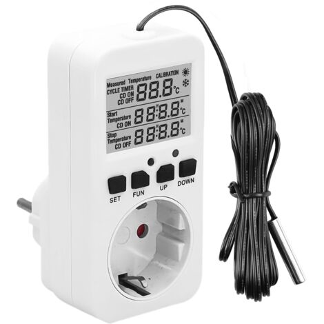 Thermostat Prise Numérique 230V avec Sonde, Contrôleur de Température Chauffage Refroidissement, Minuterie et Alarme Température pour Serre Aquarium Terrarium Reptiles