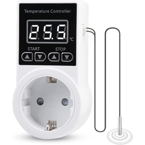 HOUHENCE Thermostat Prises de RéGulateur de TempéRature NuméRique : Thermostat de Chauffage avec Sonde Ntc pour Appareils de Chauffage Chauffants Prise de Thermostat NuméRique pour Serre Refroidissement