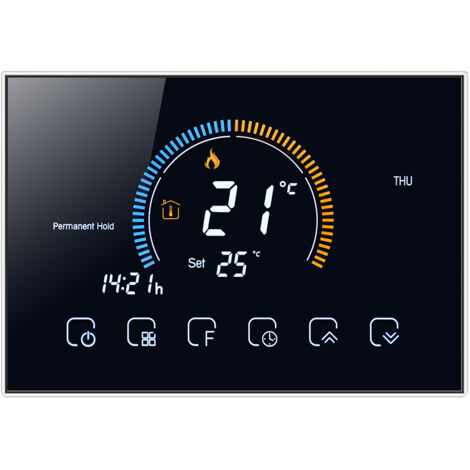 Thermostat programmable 95-240 V 5 + 1 + 1 écran tactile LCD à six périodes avec rétroéclairage pour chaudière à eau/gaz, régulateur de température de chauffage, fonction de verrouillage