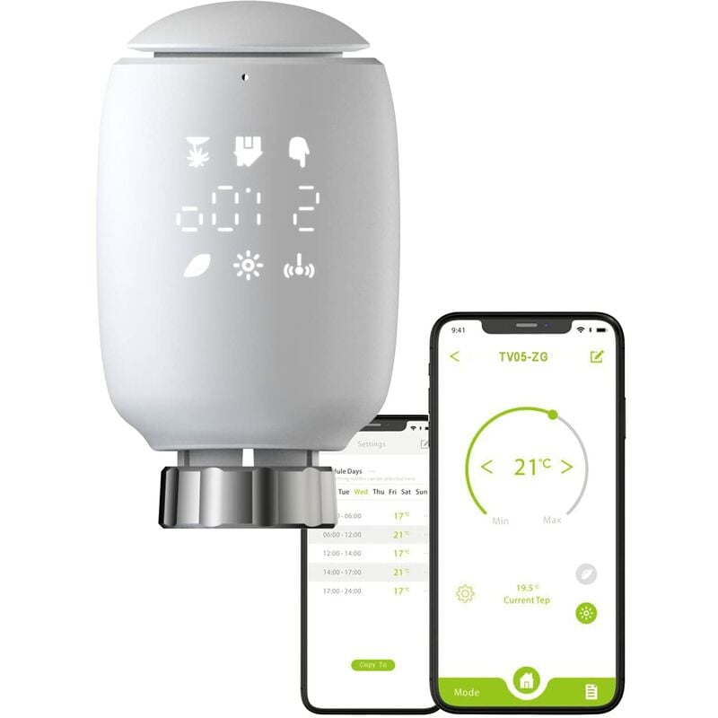 Thermostat Radiateur Valve, Thermostat Programmable Intelligent, Chauffage de Température, eTRV, Alexa, Googlehome Voice Control