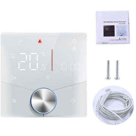 Thermostat sans fil pour appareils de chauffage électriques domestiques, compatible avec les applications et les assistants vocaux, doté d'un écran tactile LED numérique et pouvant être installé soi-m