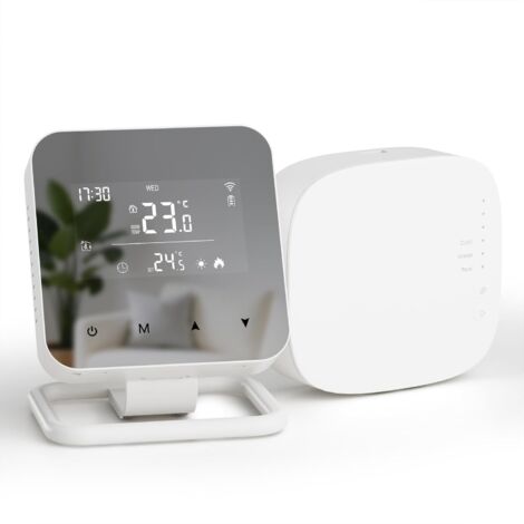 Thermostat sans Fil programmable quotidiennement avec récepteur,Tuya Thermostat Connecté WiFi pour chaudière Compatible avec Alexa et Google Home Alimentation par Piles o USB