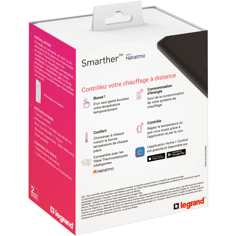 Thermostat Smarther with Netatmo connecté à encastrer - Noir - Legrand