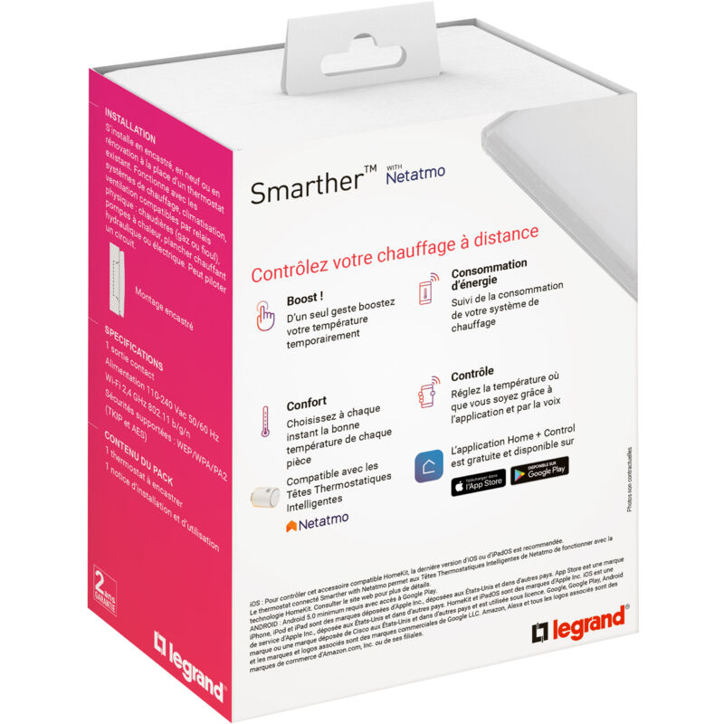 Thermostat Smarther with Netatmo connecté à encastrer - Blanc - Legrand