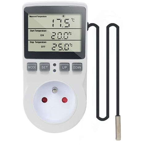 Thermostat Socket, Digital Temperature Regulator, 220V Heating Cooling with Probe, LCD Temperature Controller Socket