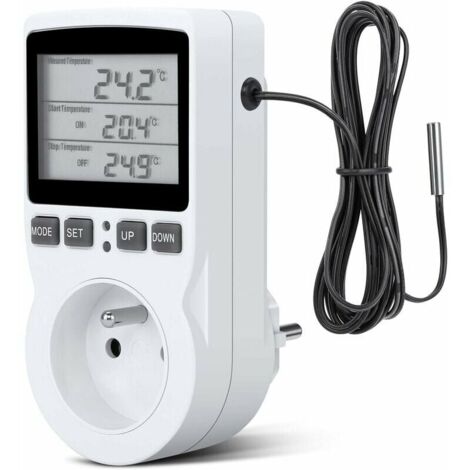 FUHUIDA TRADING Thermostat-Steckdose, digitale Timer-Steckdose, digitale programmierbare Steckdose mit Sensor, programmierbarer digitaler Timer, Heizungs-Thermostat-Steckdose für Gewächshaus, Aquarium